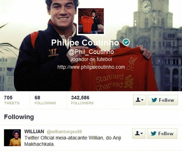 Филипе Коутиньо последва Вилиан в Twitter