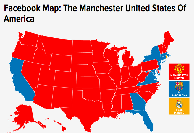 По този начин изглежда картата на САЩ по отношение на най-обичани футболни клубове