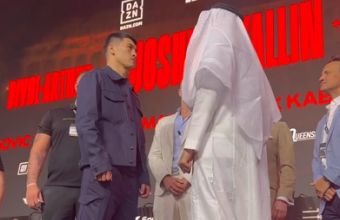 Дмитрий Бивол и Линдън Артър проведоха битка на погледите. 