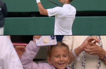 Джокович отново свири на цигулка след победата, а това накара дъщеря му да се смее. 