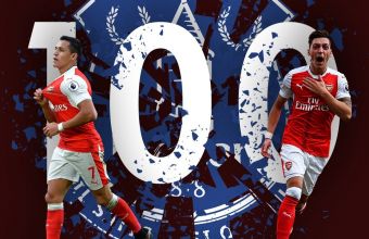 Арсенал е първият отбор, отбелязал 100 гола на Евертън. 