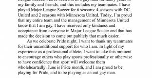 Играч на Минесота Юнайтед призна, че е хомосексуалист 