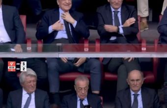 Изражението на Флорентино Перес при двата резултата. 