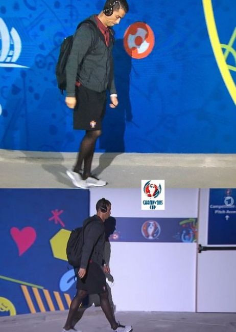 Странното облекло на Роналдо преди мача с Австрия. 